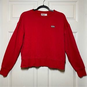 FILA Vintage Womens Medium Semi Cropped Pullover Sweatshirt Red With LOGO